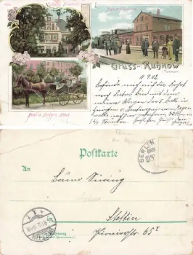 Ruhnow Pommern Bahnhof Müllers Hotel Runowo o 1902