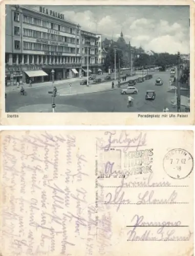 Stettin Pommern Paradeplatz mit UFA Filmpalast Szczecin Feldpost 1942
