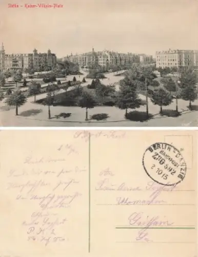 Stettin Pommern Kaiser Wilhelm Platz Szczecin Bahnpost Berlin-Danzig Zug 592 2.10.1915