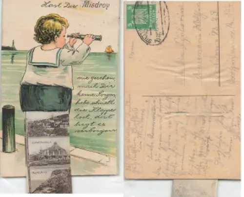 Misdroy Insel Wollin Pommern Leporello Karte Kind mit Fernrohr Miedzyzdroje o 1923