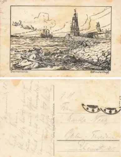 Swinemünde Pommern Ostmolenkopf Künstlerkarte Swinoujscie o 1920
