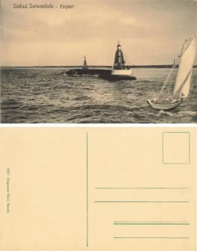 Swinemünde Pommern Einfahrt mit Leuchtfeuer Swinoujscie * um 1910