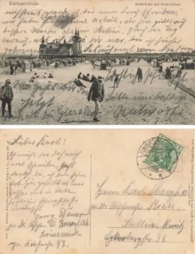 Swinemünde Pommern Seebrücke mit Strandleben  Swinoujscie o 1908