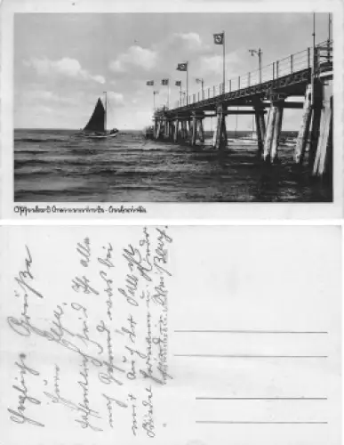Swinemünde Pommern Seebrücke im Fahnenschmuck Swinoujscie gebraucht um 1940