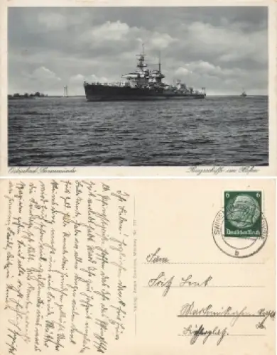 Swinemünde Pommern Kriegsschiff im Hafen Swinoujscie o1940