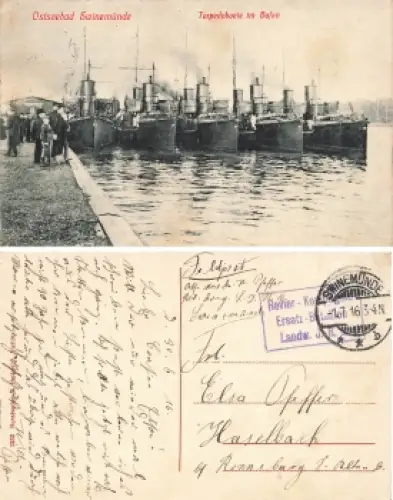 Swinemünde Pommern Torpedoboote im Hafen Swinoujscie Feldpost 1916