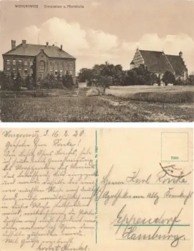 Wongrowitz Posen Gymnasium und Pfarrkirche Wagrowiec o 1920
