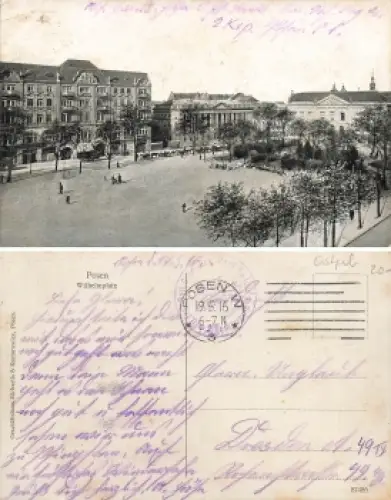 Posen Wilhelmsplatz Poznan Feldpost 1916 II. Ers. BAtl. Gren. Res.- Regt. No 105 2. Kompagnie