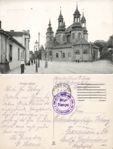 Posen Dom Poznan Feldpost 1916 II. Ers. Batl. Gren. Res.- Regt. No 100 3. Kompagnie