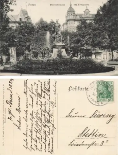 Posen Königsplatz Perseusbrunnen Poznan o Truppenübungsplatz 30.5.1908