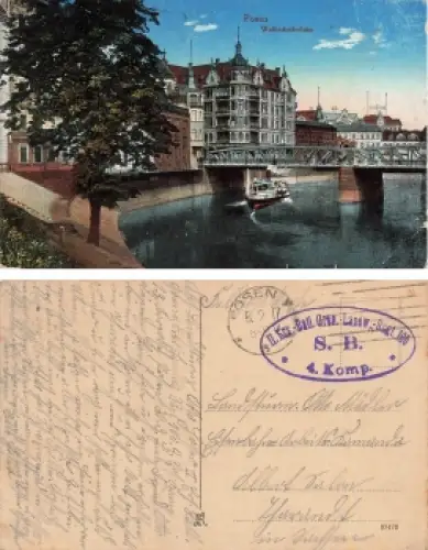 Posen Wallischeibrücke Poznan Feldpost 1917 II.Ers.-Batl. Gren. Landw.-Regt. 100 4. Komp