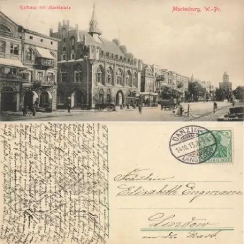 Marienburg Westpreussen Rathaus mit Marktplatz Malbork o Danzig Langenfuhr b 14.10.1913