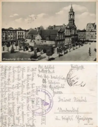 Kreuzburg Oberschlesien Rathaus Kluczbork Feldpost Reservelazarett Kreuzburg o 1942