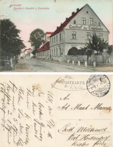 Unruhstadt Kreis Bomst Roschkes Gasthof zur Eisenbahn Kargowa o 1916