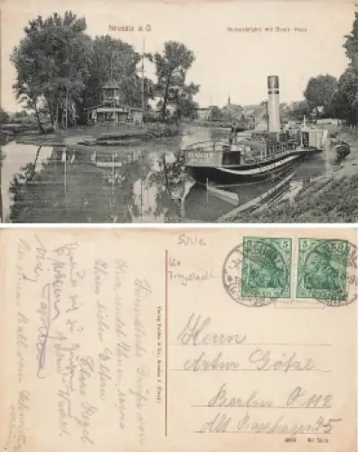 Neusalz Oder Schlesien Hafeneinfahrt mit Dampfer Robert Breslau Nowa Sol o 1919
