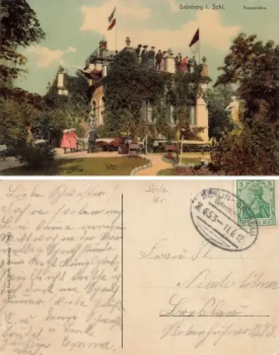 Grünberg Schlesien Augusthöhe Zielona Gora Bahnpost Berlin-Breslau Zug 653 o 1912