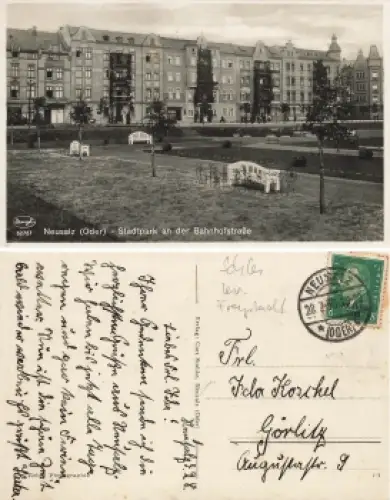 Neusalz Oder Schlesien Stadtpark Bahnhofstrasse Nowa Sol o 1930