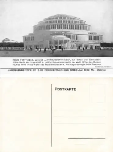 Breslau Schlesien Jahrhundertfeier der Freiheitskriege 1913 Jahrhunderthalle Wroclaw
