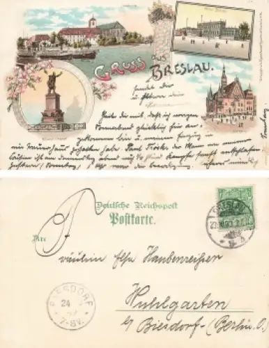 Breslau Schlesien Litho Blücherdenkmal Wroclaw o 1899