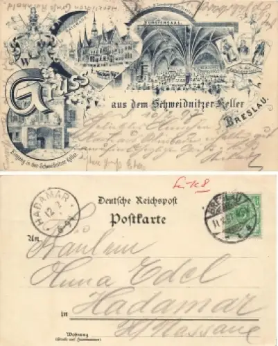 Breslau Schlesien Litho Restaurant Schweidnitzer Keller Wroclaw o 1897