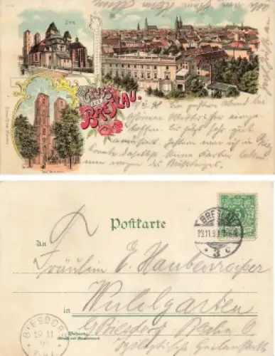 Breslau Schlesien Litho Wroclaw o 1898