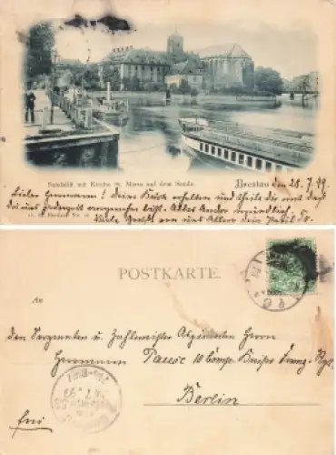 Breslau Schlesien Sandstift mit Kirche Wroclaw o 1899