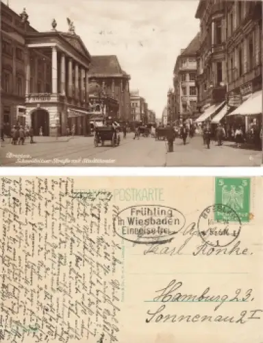 Breslau Schlesien Schweidnitzerstrasse mit Stadttheater Wroclaw o 1926