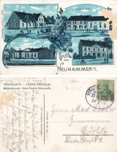 02956 Rietschen Neuhammer Oberlausitz Litho Bahnpost Sorau-Kohlfurt Zug 259 o 1913