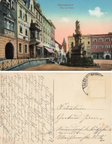 Habelschwerdt Schlesien Ring und Statue Bystrzyca Klodzka  o 1917