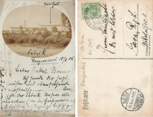 Rengersdorf Schlesien Fabrik Echtfoto Karte Krosnowice Bahnpost Glatz-Seitenberg Zug 55 o 1905