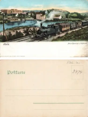 Glatz Schlesien Neue Kaserne und Schleusse Eisenbahn Klodzko * um 1900
