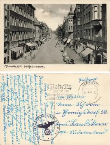 Gleiwitz Oberschlesien Wilhelmstrasse Gliwice Feldpost 1. Standortbtl. 3.b.V. o 1942