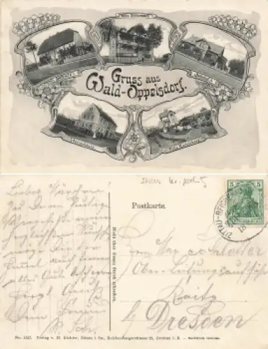 Wald Oppelsdorf Schlesien Bahnhof Schule Gasthaus Opolno Zdrój o um 1905