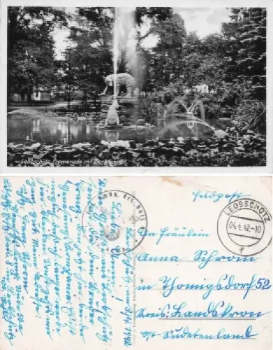 Leobschütz Schlesien Promenade mit Zierbrunnen Glubczyce Feldpost Lds. Schütz. Ers. Batl. 8 o 1942