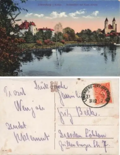 Löwenberg Schlesien Jordanteich mit Kirche Lwowek Slaski o 1922