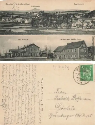 Rabishau Isergebirge Schlesien Bahnhof Gasthaus zum Kahlen Berge Rebiszow o 1926