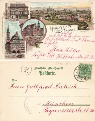 Neisse Oberschlesien Litho Postamt Nysa o 1899