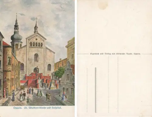 Oppeln Oberschlesien St. Adalbert Kirche und Hospital Künstlerkarte Raabe Opole * um 1920