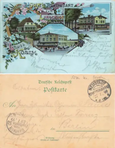 Kozem Schlesien Restaurant Lindenhof Litho Chocim o 1899