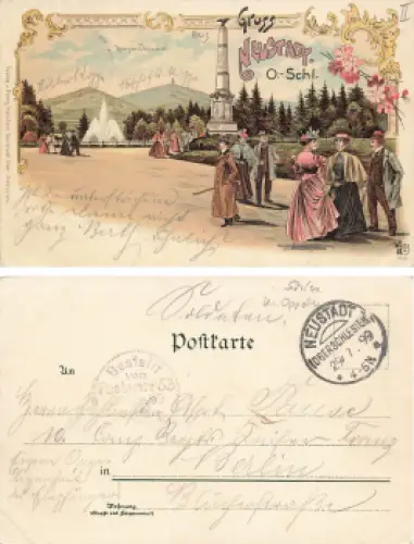 Neustadt Oberschlesien Krieger Denkmal Litho Prudnik o 1899