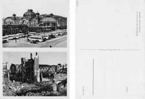 Dresden Hauptbahnhof vor und nach der Zerstörung im 2. WK * 1959