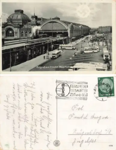 Dresden Hauptbahnhof Heilgruß mit Hackenkreuz in der Sonne o 1933