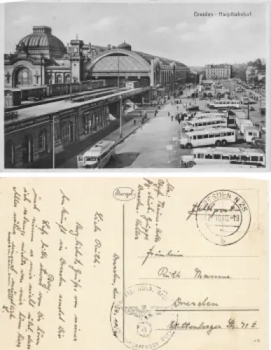 Dresden Hauptbahnhof mit Busbahnhof Feldpost 2.WK o 1940