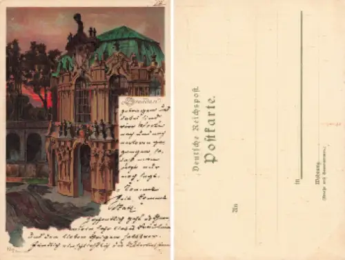 Dresden Zwinger Künstlerkarte Heinrich Kley gebraucht um 1900