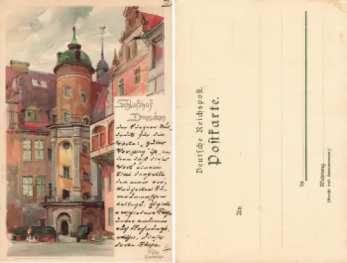 Dresden Schloßhof Künstlerkarte Heinrich Kley gebraucht um 1900