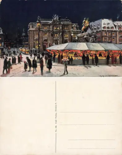 Dresden Neustädter Wache Weihnachtsmarkt  Künstlerkarte Richard Lanzendorf * um 1910