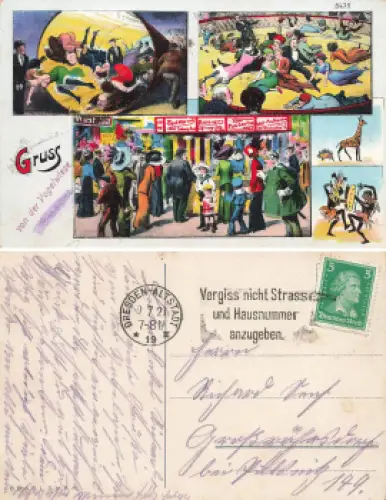 Dresdner Gruss von der Vogelwiese Litho  o 1927