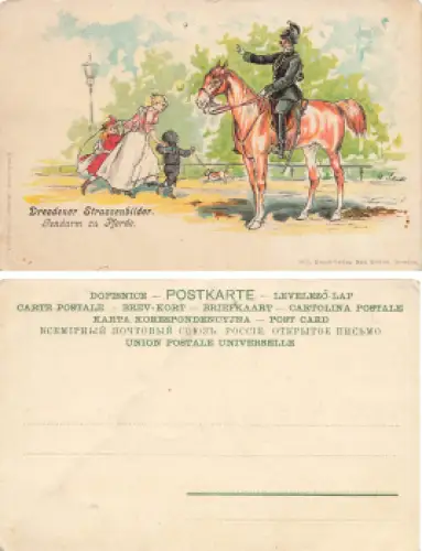 Dresdener Strassenbilder Gendarm zu Pferde Litho * um 1900