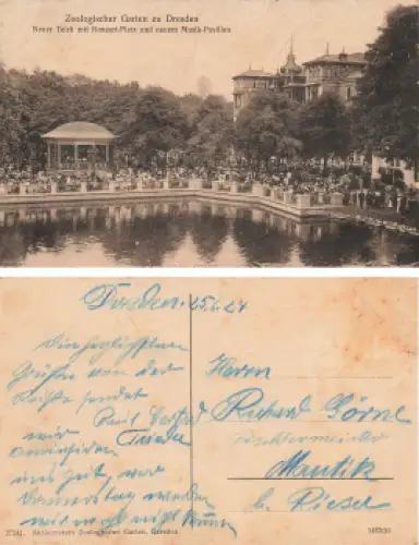Dresden Zoologischer Garten neuer Teich mit Konzert Platz gebraucht 1924