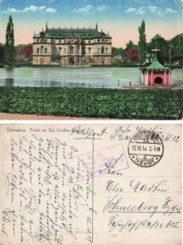 Dresden großer Garten Feldpost Königl. Sächs. Train Ers. Abt. No 12 4. Eskadron o 1918